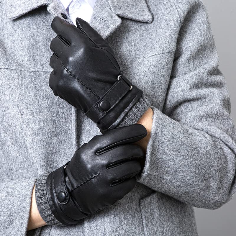 Guantes térmicos para Invierno Guantes de Cuero for Hombre Pantalla táctil Forro Polar Piel Oveja Invierno Negro Varios tamaños