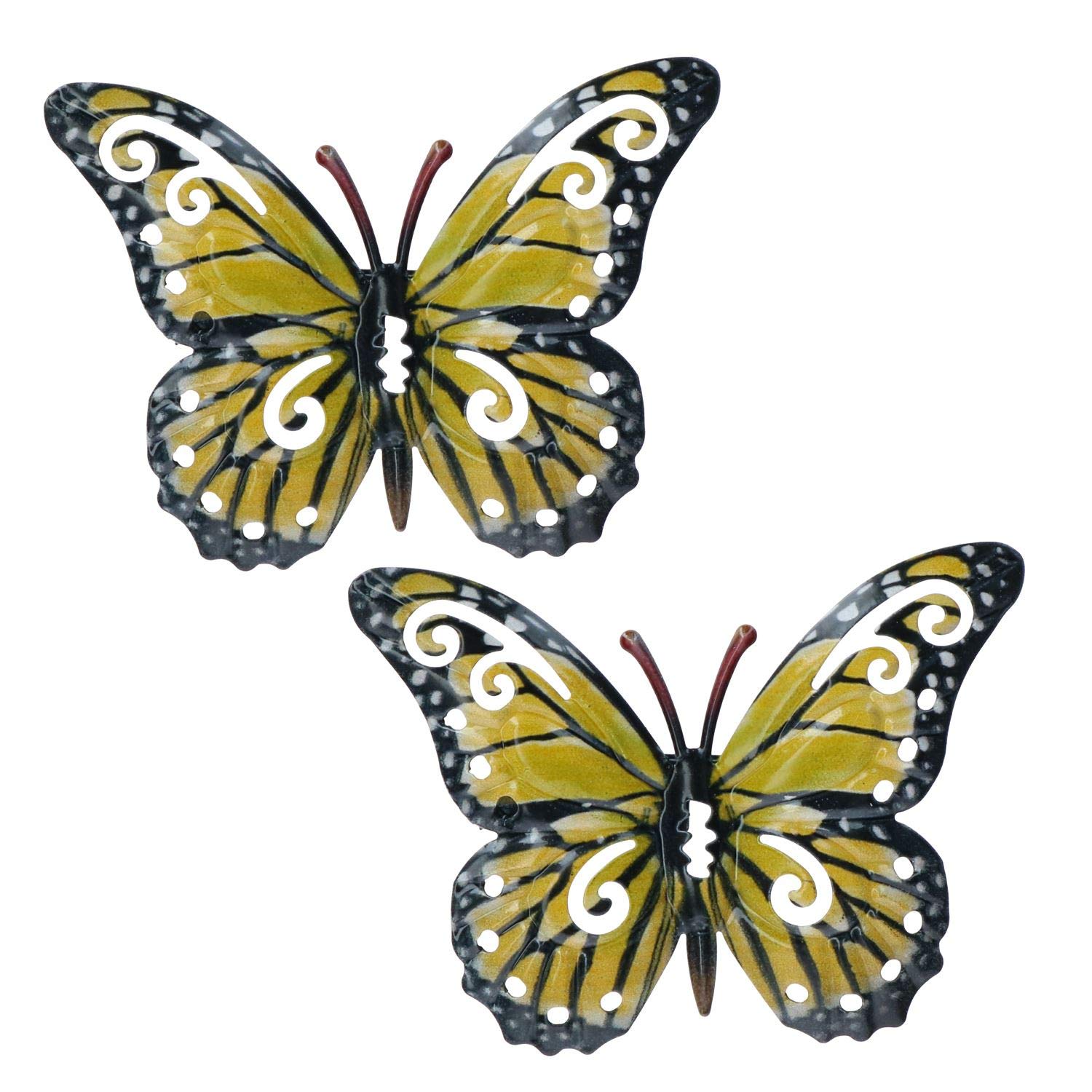 AB Tools Small Yellow Metal Butterfly Garden/Home Wall Art Ornament 11x8.5cm 2pk