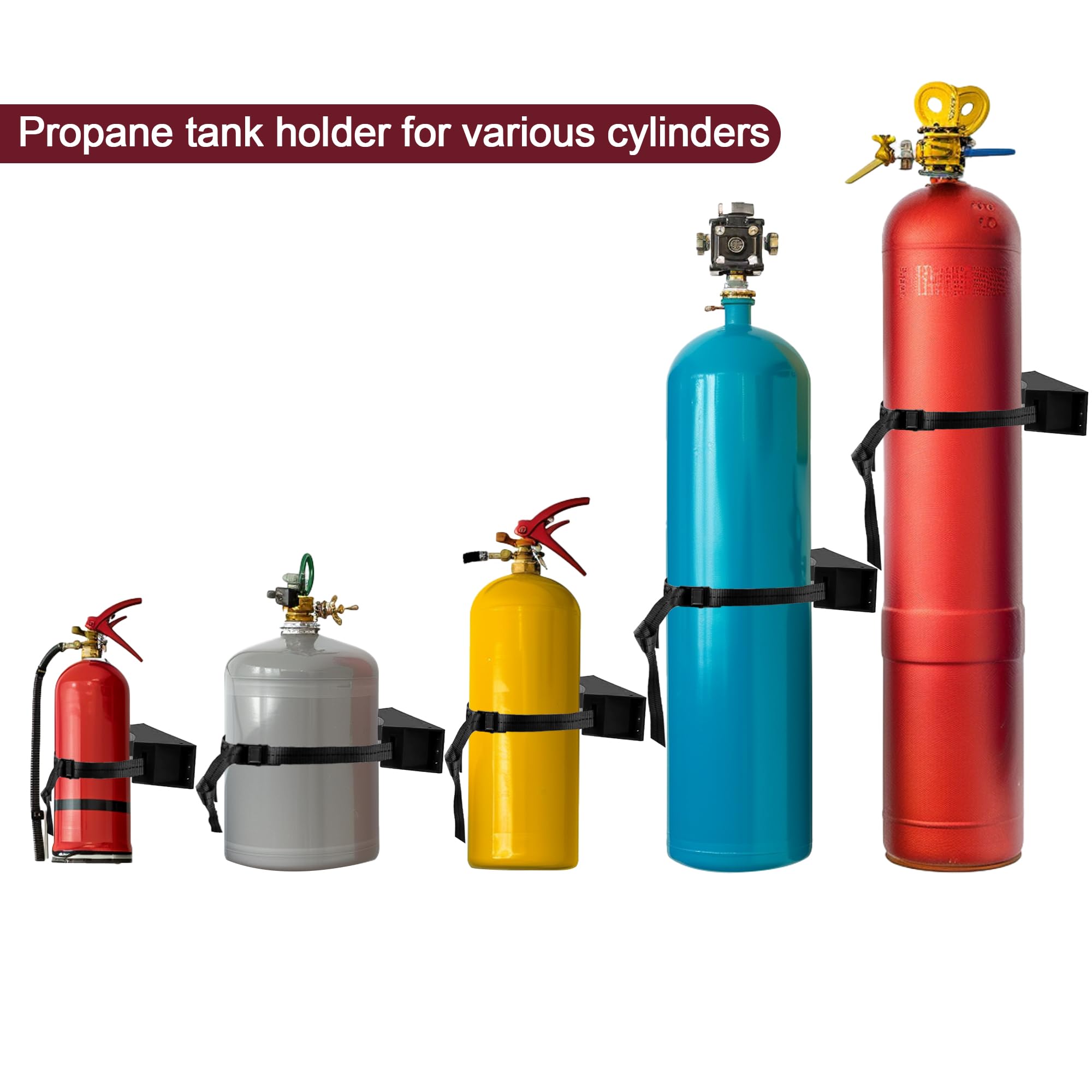 6 soportes para tanque de propano con tornillos y cadena de seguridad de 59 pulgadas, adecuado para todo tipo de instalación de cilindros de gas (negro)