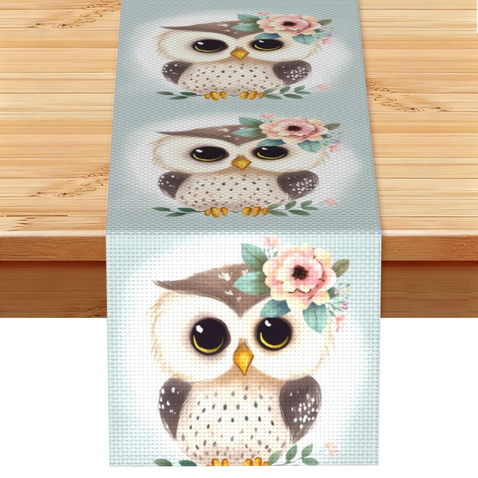 Fodpand Black Rustic Cotton Linen Table Runner, Cute Owl With Flowers Table Runners 13 X 72 Inches, Modern Elegant Farmhouse Tablecloth, Washable Kitchen Dining Table Decoration For Home Party Decor