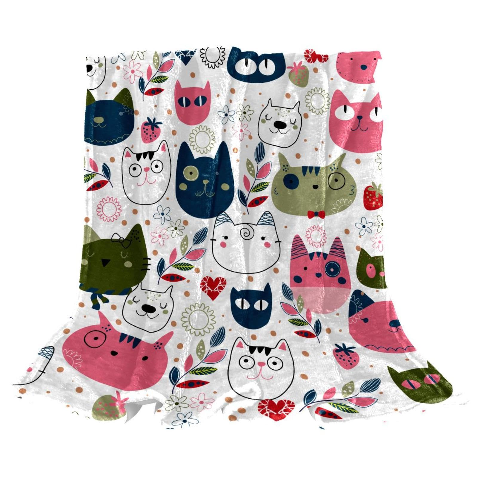 Couverture polaire chats colorés en microfibres de 150x130 cm pour canapé