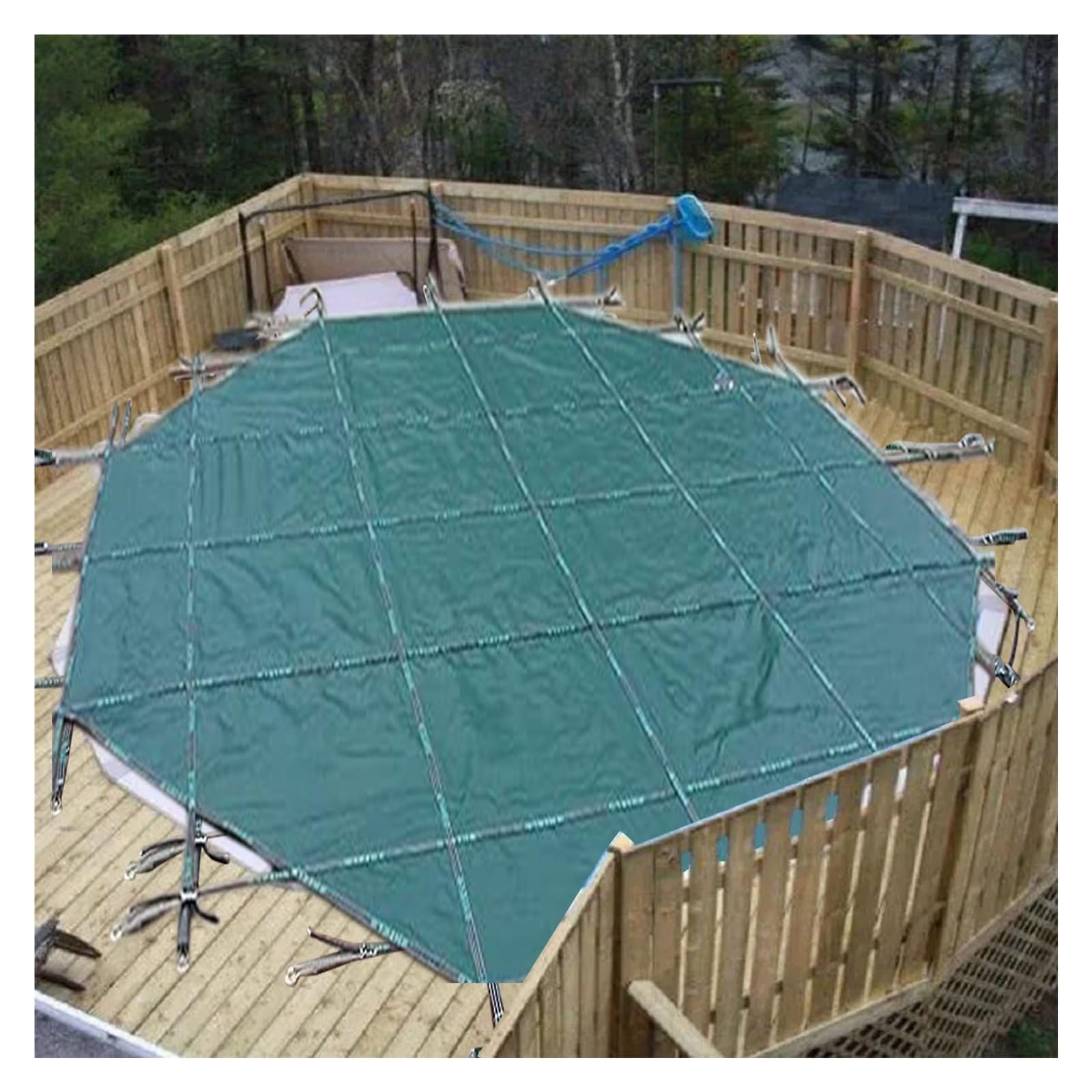 Bâche d'hiver robuste pour piscine, protection contre les débris, bâche de sécurité haute résistance pour piscines rondes extérieures sur terrasses en bois et sols en béton