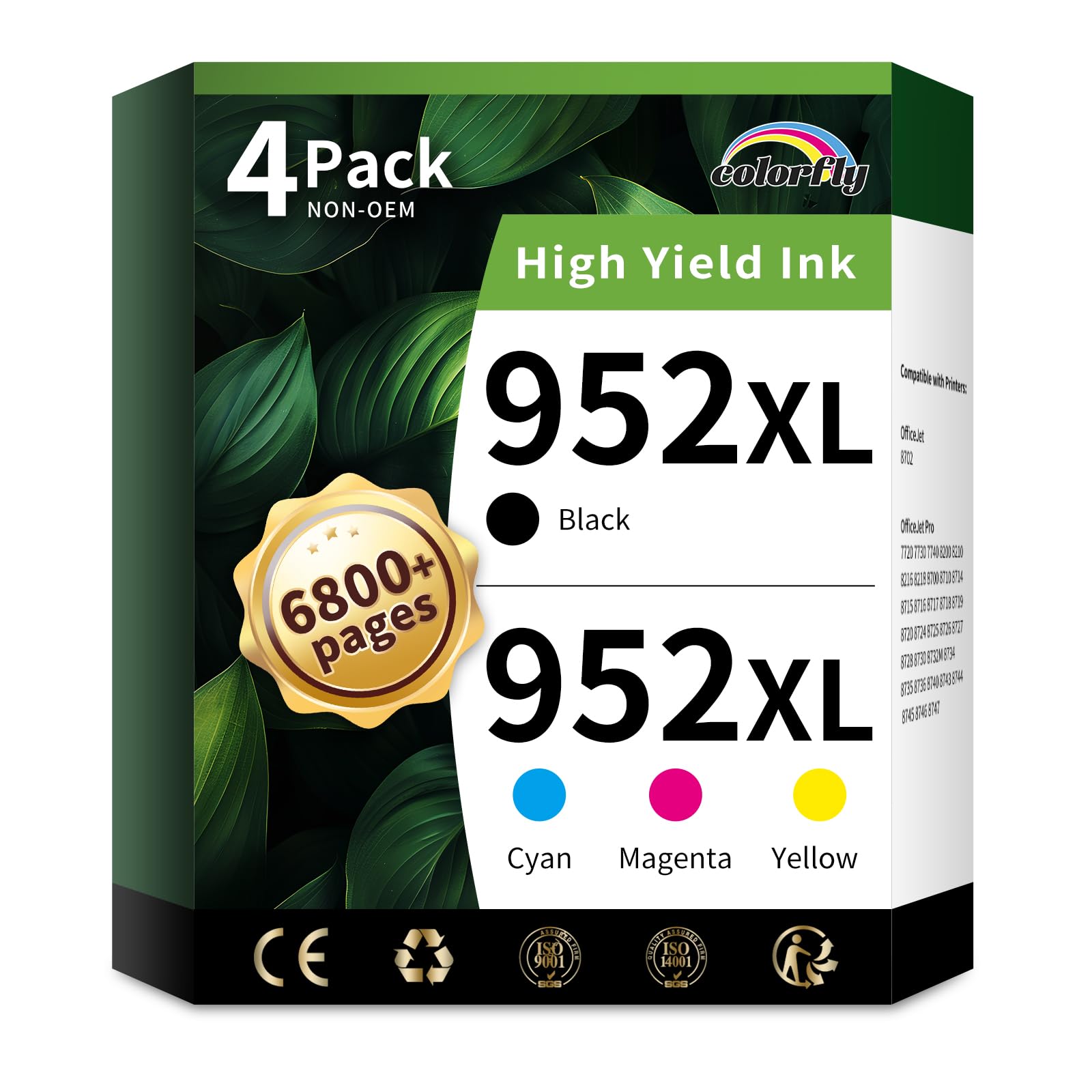 Photo 1 of **FACTORY SEALED** colorfly 952XL Ink Cartridges Combo Pack Replacement for HP 952 XL Ink Cartridges to Use with HP Officejet Pro 8710 7740 8720 8702 8210 7720 8715 8730 8740 8216(1BK/1C/1M/1Y, 4 Pack)
