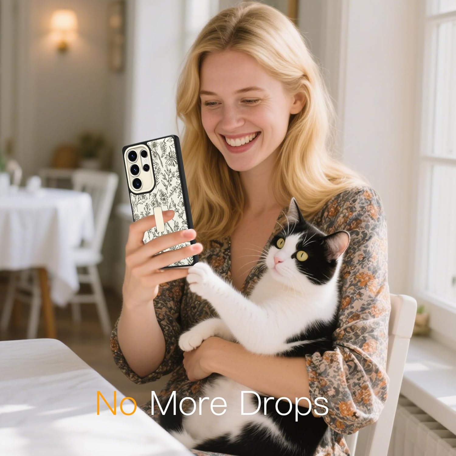 SOKAD Magnetic Sage Floral Case for Samsung Galaxy S25 Ultra with Finger Strap Kickstand, Compatible with Magsafe, Vintage Flower Designed for Women Men, Full Camera Protection Cover, Beige - Image 7