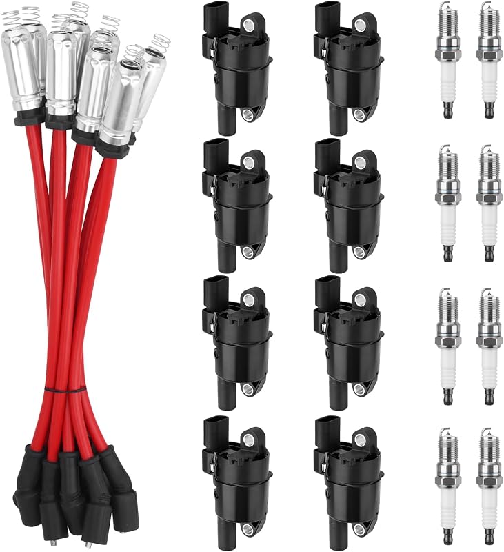 Kit de Bobinas de Ignição Redondas UF414 YEHERIT com Cabos de Vela de Silicone 10,4 mm e Velas de Ignição de Irídio 41-110 para Chevy, GMC, Cadillac e Buick – 8 Conjuntos