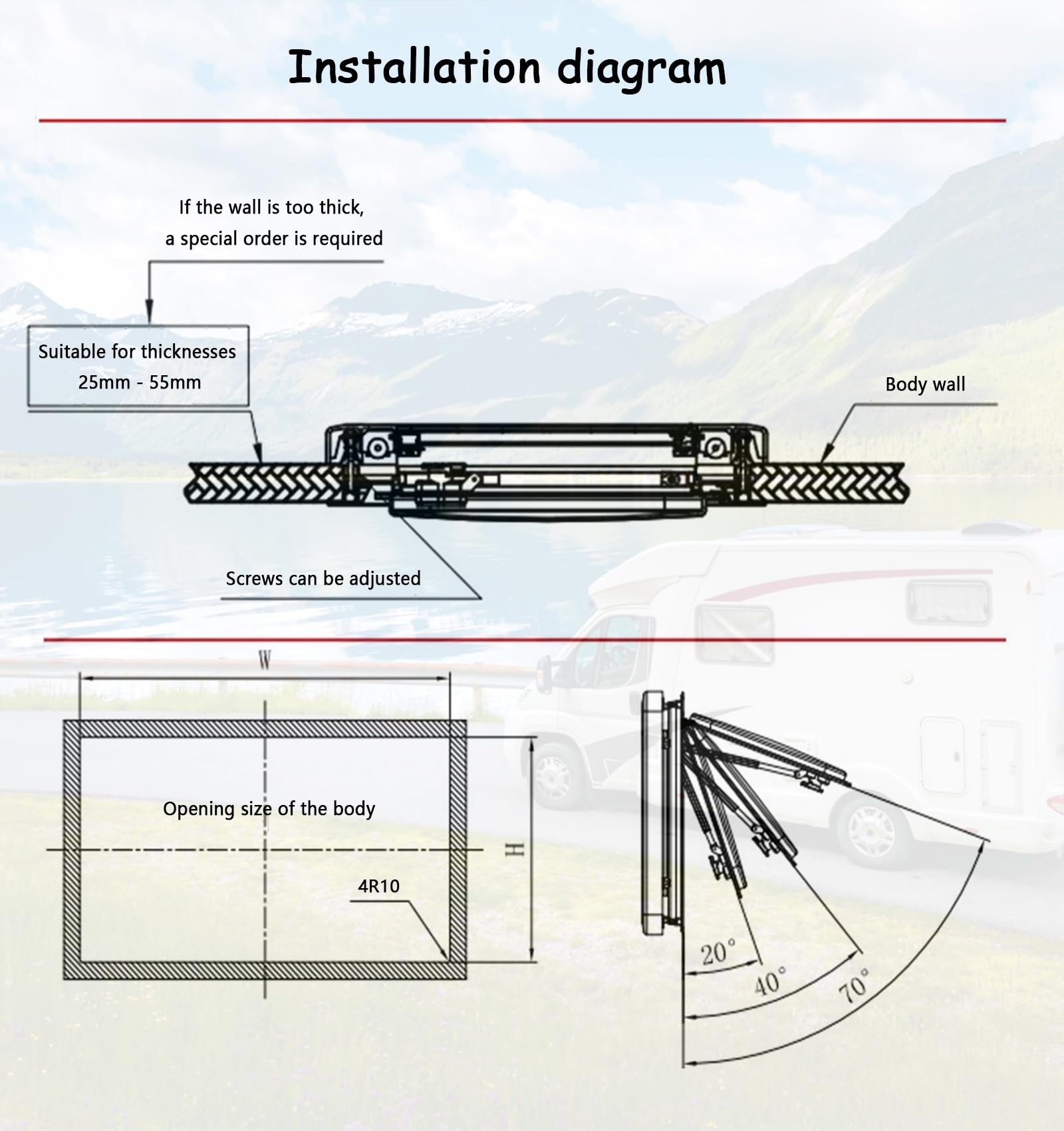 1100x550mm Ventana Camper Abatible para Caravana y Autocaravana, Ventana Lateral Externa con Persiana Integrada y Mosquitera para Furgonetas y Autocaravanas