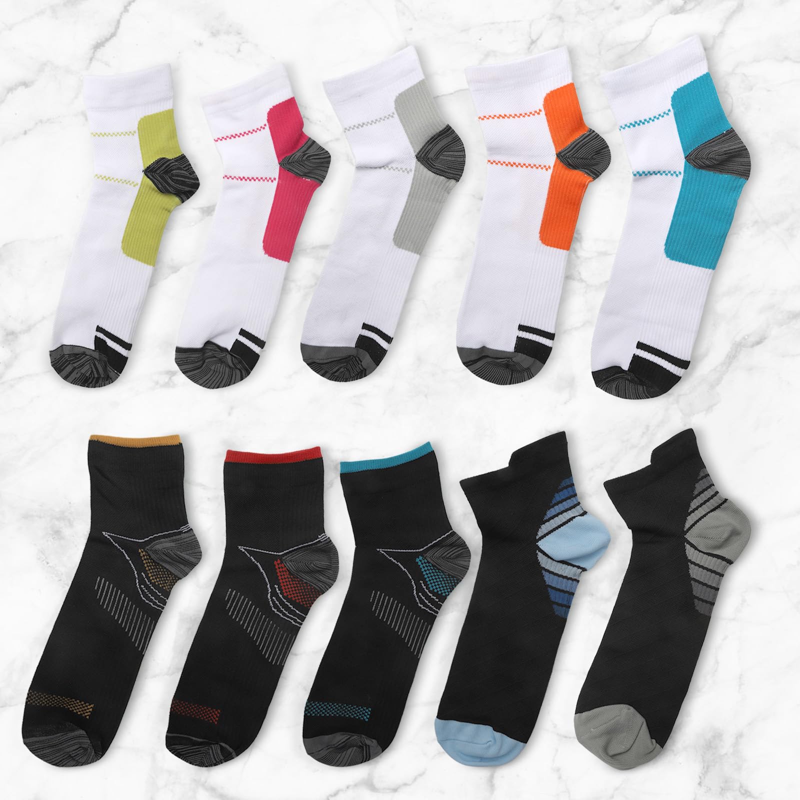 10 Pares de Calcetines de Compresión para Hombre/Mujer, Deportivos para Fascitis Plantar, para Correr