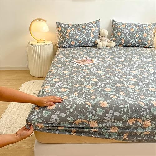 Miniatura 3 de Funda de colchón de algodón con estampado floral, sábana de algodón de tamaño individual Queen King con elástico (color D, tamaño 70.9 x 78.7 x
