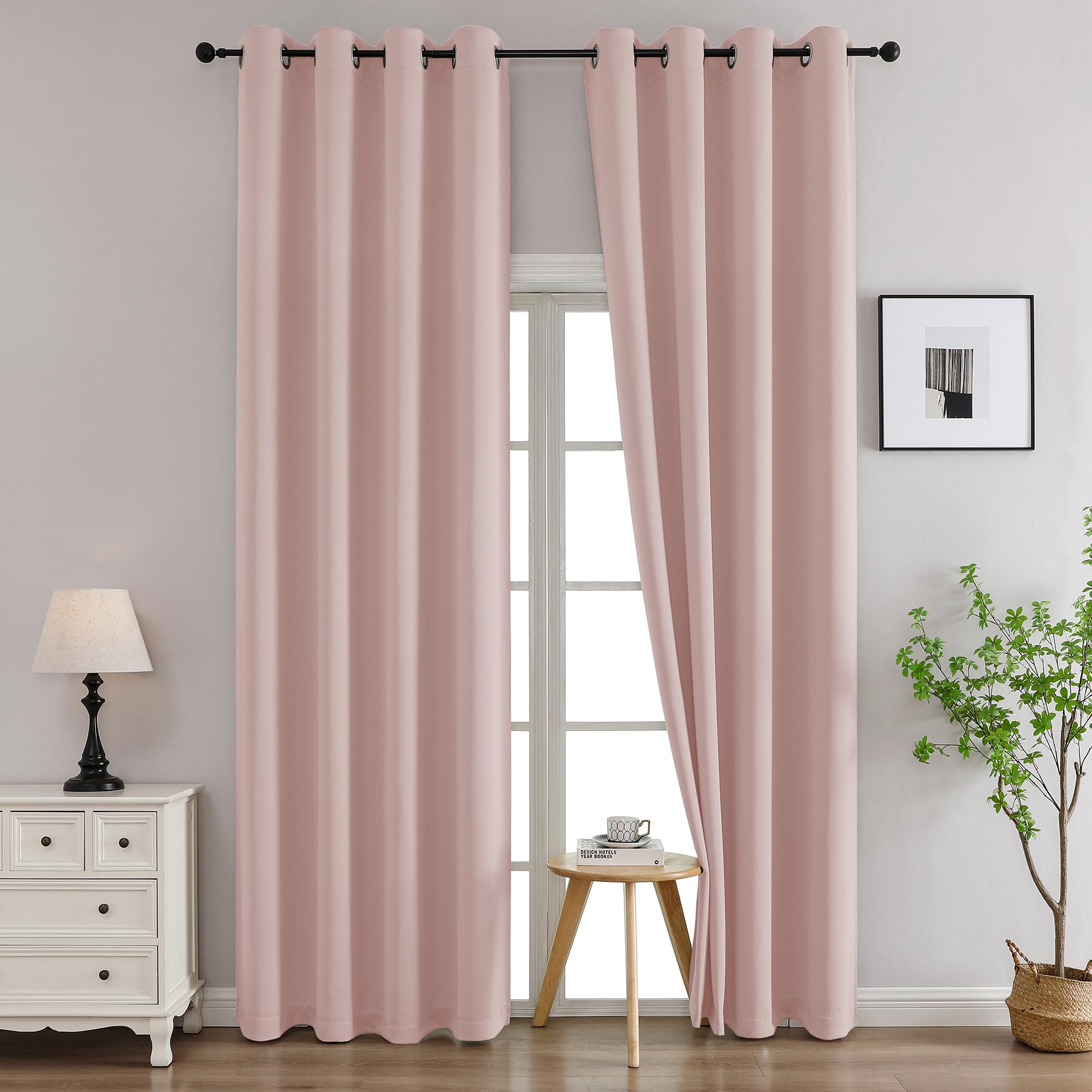 Simplebrand Blush Curtains for Bedroom Living Room 96 Inches Long 2 Panels Set, Room Darkening Thermal Insulated Curtains &amp; Drapes, Solid Grommet Noise Reducing Window Treatment, W50 x L96 Inch