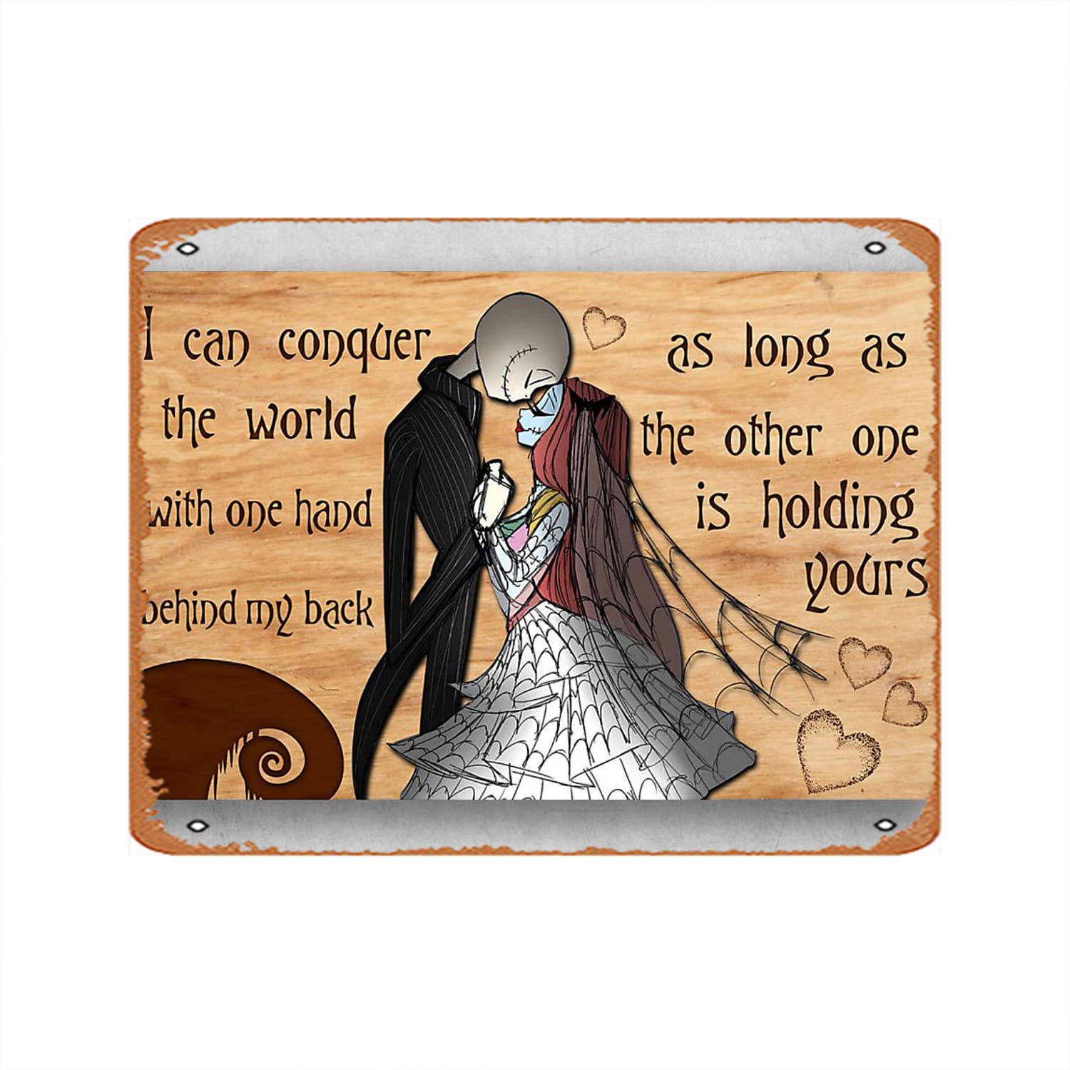 I Can Conquer The World With Jack Skellington And Sally Decoration Sign for Home Vintage Metal Sign Plaque Metal Funny Tin Sign 8x12 Inch