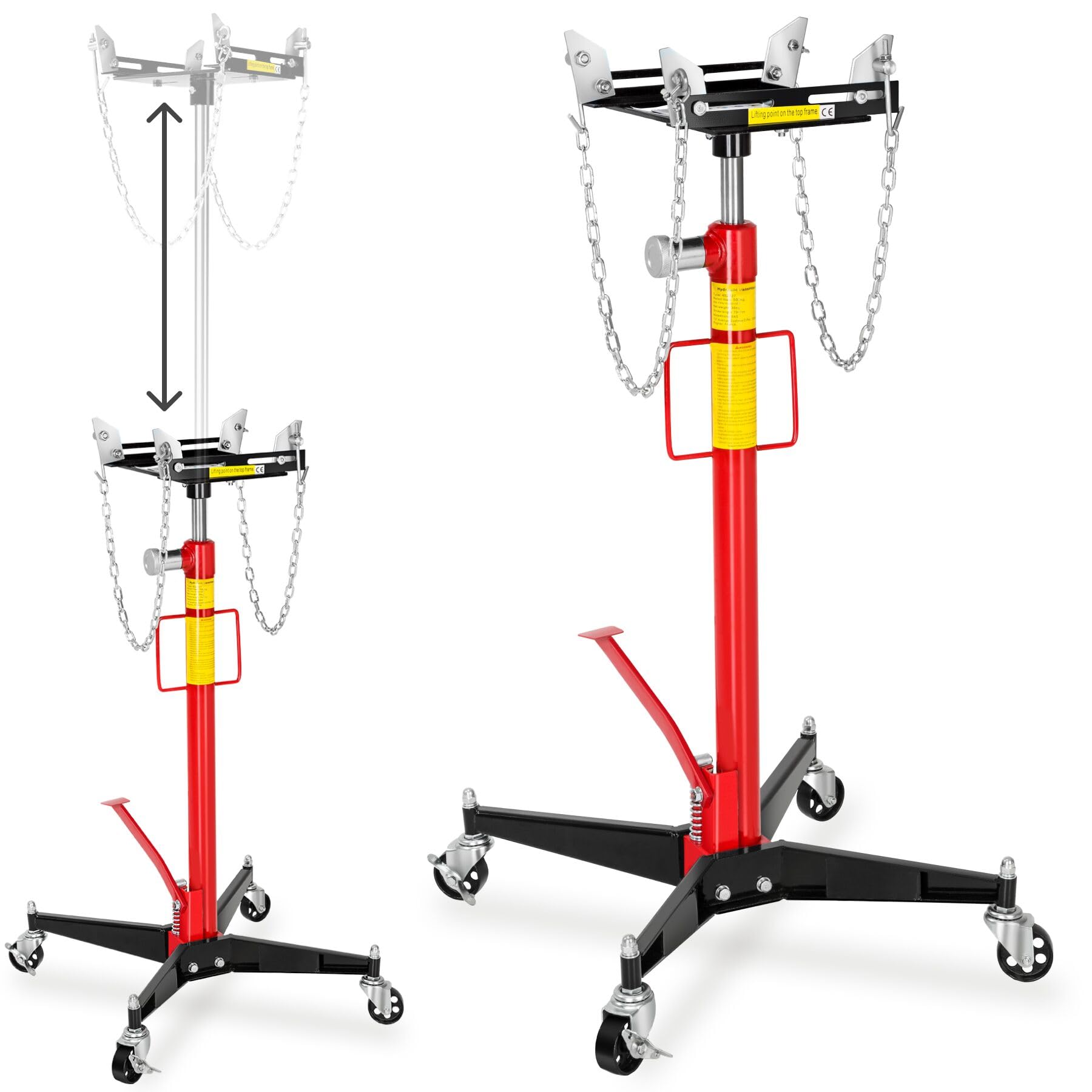 tectake® Sollevatore Idraulico per Motore, Sollevatore Cambio Auto, Carrello Officina Idraulico, Martinetto da Fossa, Supporto Regolabile, Ruote con Freno, Utensile Officina, 500 Kg, 38 Kg - Rosso