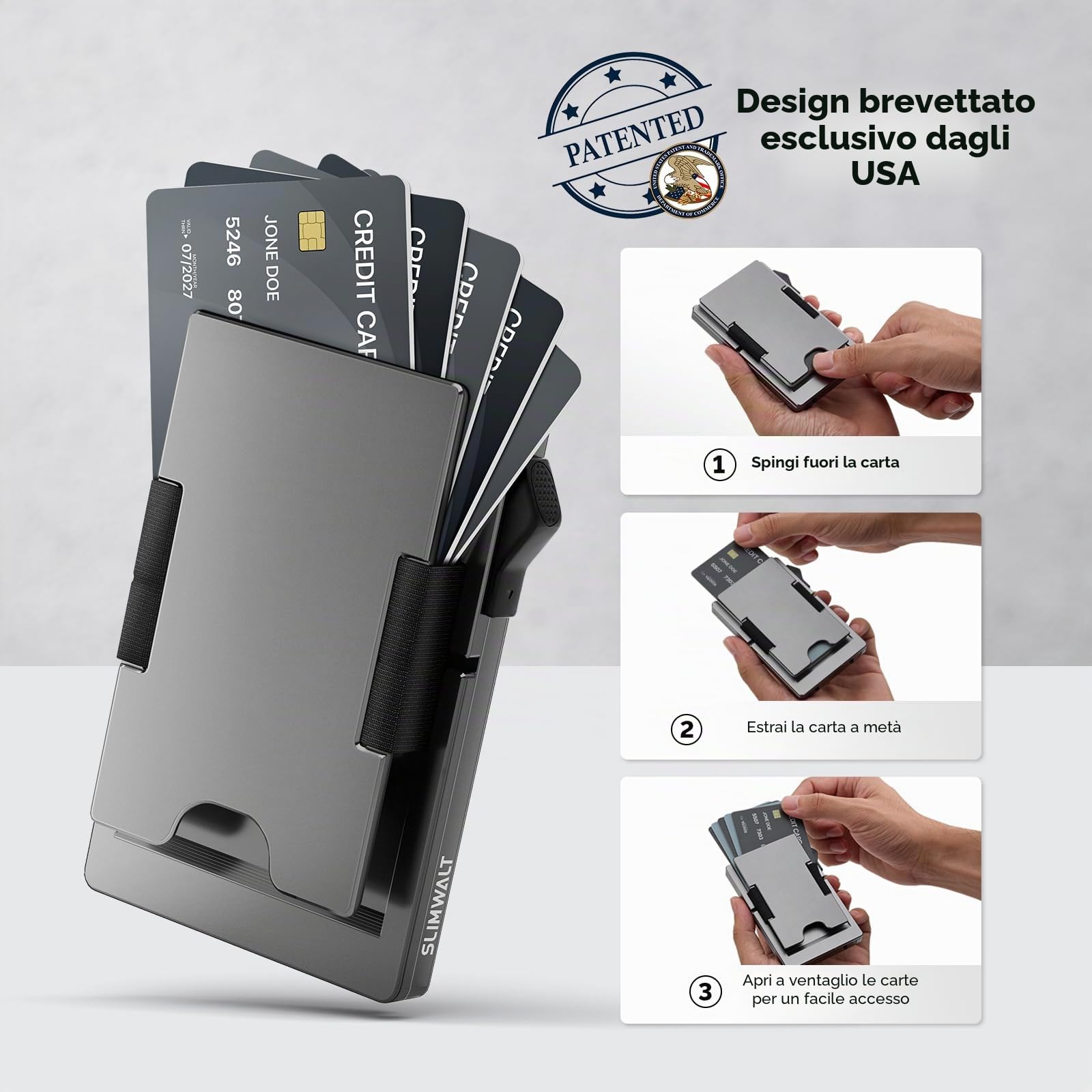 Fermasoldi in Metallo Uomo per 10-20 Carte e 20 Banconote, Porta Carte di Credito Pop-up con Blocco RFID, Grigio