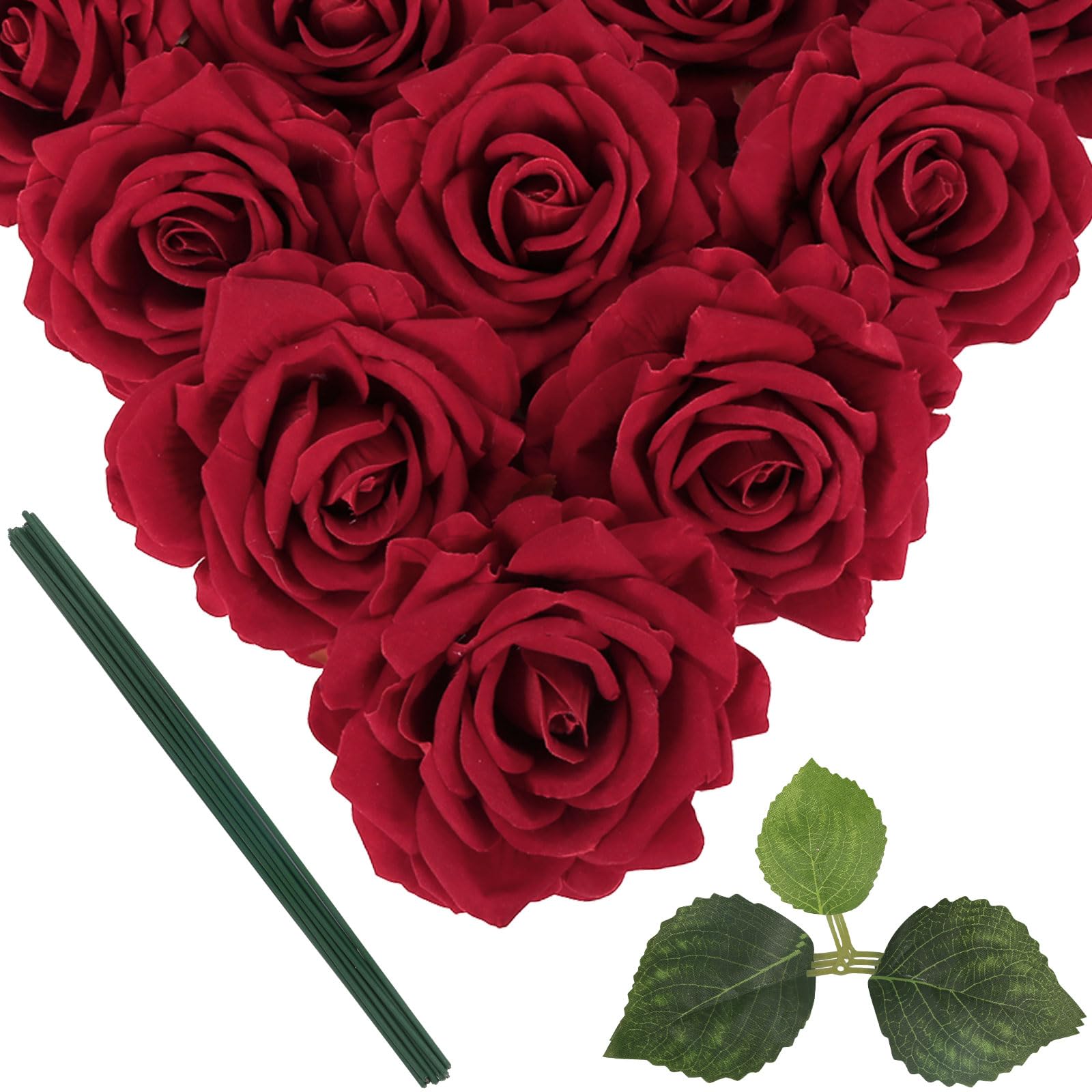 IPOPU 10pcs Dark Red Artificial Roses Flowers Bulk 5" Large Faux Silk Rose Flowers with Stem Real Looking Velvet Roses for DIY Wedding Arrangements