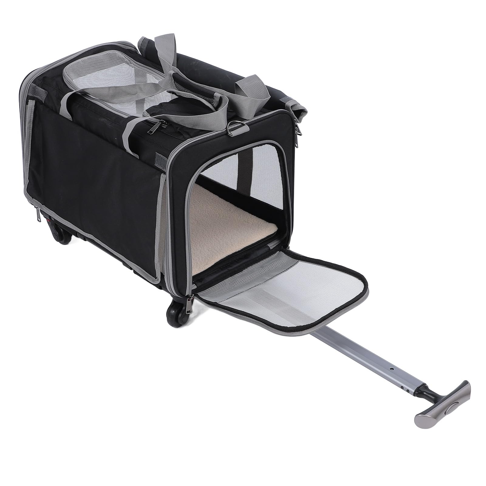 Asixxsix Transportín para Mascotas con Ruedas, Transportín para Gatos con Ruedas Aprobado por Las Aerolíneas para Perros y Gatos Pequeños, Asa Telescópica, Correa para el Hombro, Plegable