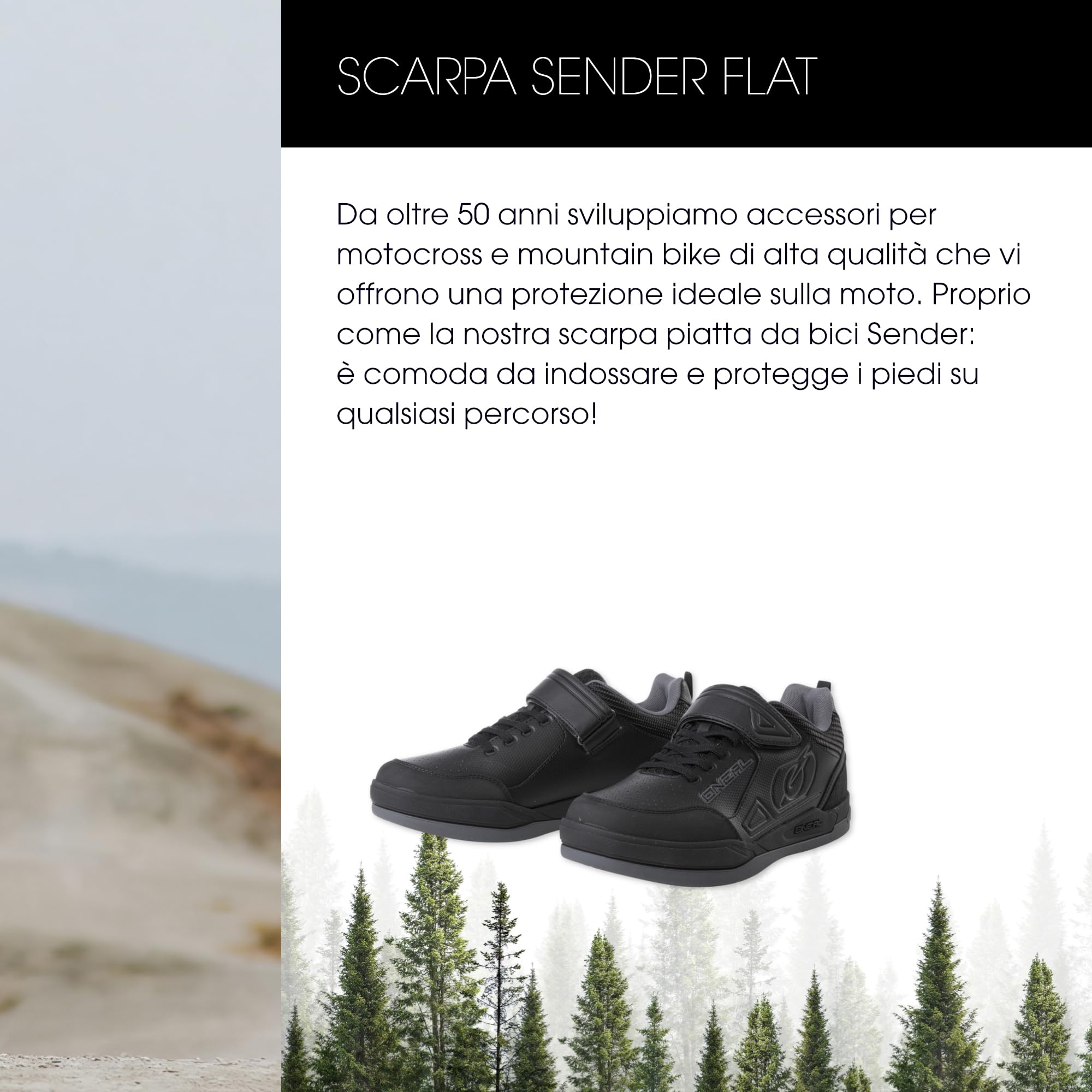 O'NEAL | Scarpe Mountain Bike | MTB Downhill Freeride | Vegan | Super Grip Outsole, Extra Wide Velcro Strap, Mesh Ventilation | Sender Flat Shoe | Adulto | Nero