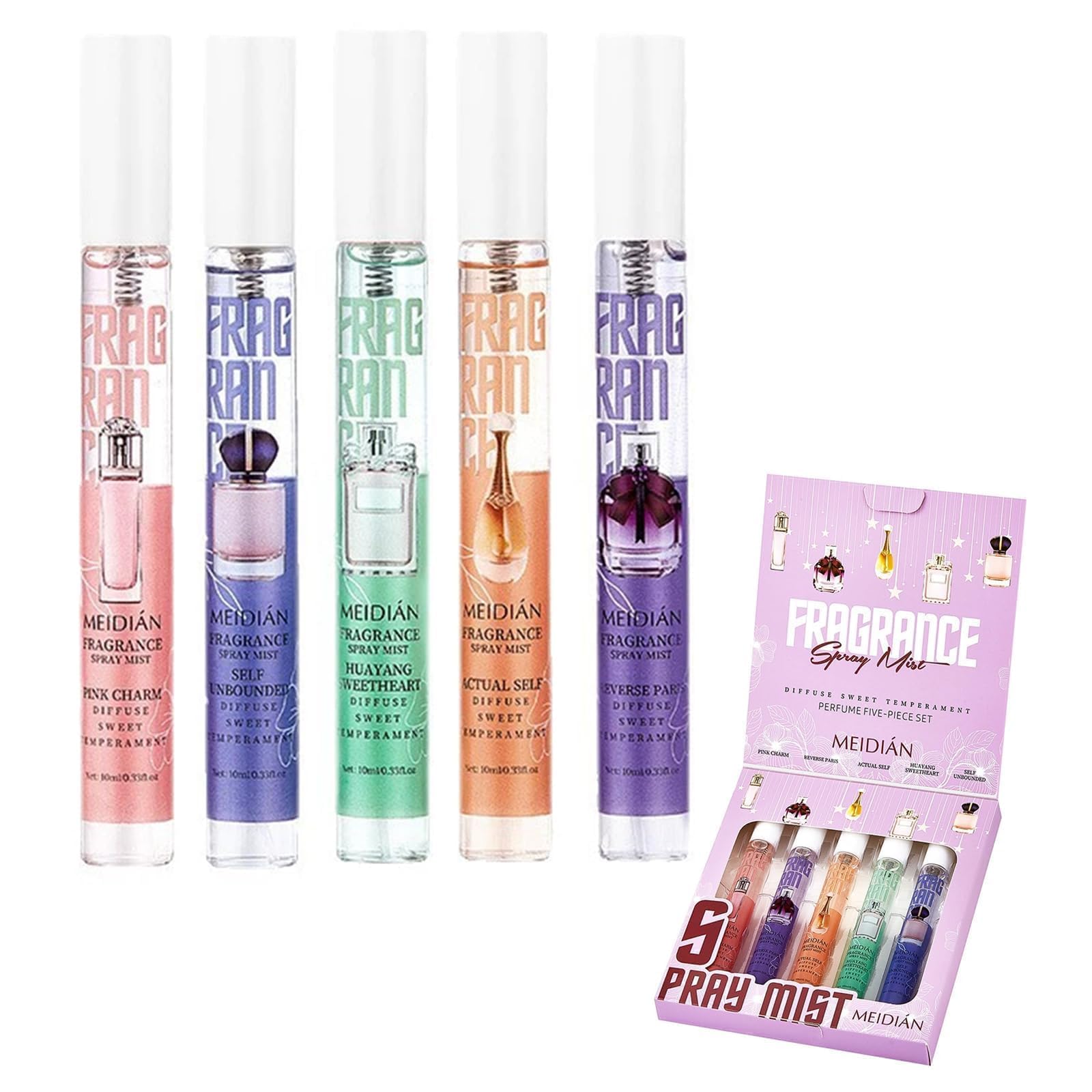 Mini Mist Coffret Cadeau Brume Corporelle Parfumée Pour Femme,Parfum Brume Cheveux et Corps Parfum floral frais(5x10ml)