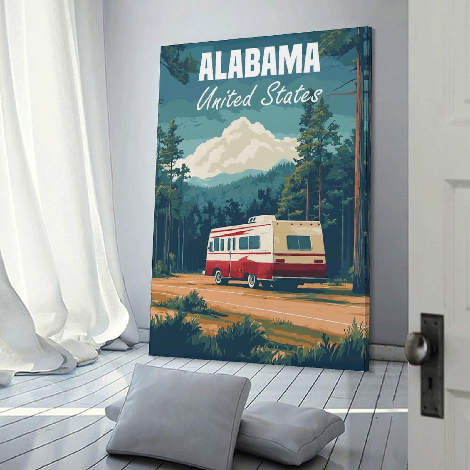 Junmoney Canvas Art Print Alabama Travel, 08x12inch(20x30cm), for Office, Study Or Home Workspace, Home Office Artwork with Decorative Appeal