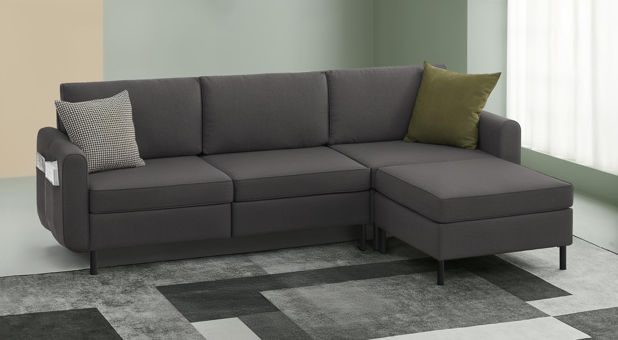 SONGMICS HOME Modular Sectional Sofa, Convertible 4-Seat L-Shaped Couch with Ottoman, Deep Seat, Sectional Couches for Living Room, Slate Gray ULCS062G01 4 Seat Slate Gray