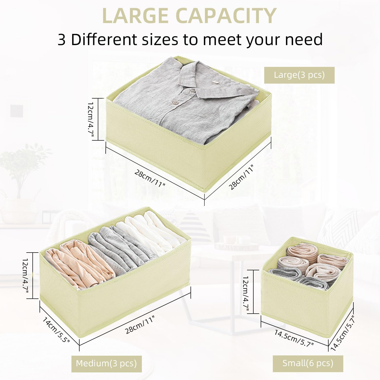 TOUYINGER Clothes Drawer Organiser Foldable, Set of 12 Storage Boxes Fabric for Wardrobe Drawer Dividers for Underwear Sock - Image 2