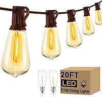 Vista 1 de ST40 - Tira de luces LED para exteriores de 20 pies con 22 bombillas Edison inastillables, base de tornillo C9/E17, luces impermeables de grado