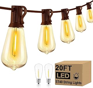 ST40 20Ft LED Outdoor String Lights with 22 Edison Shatterproof Bulbs, C...