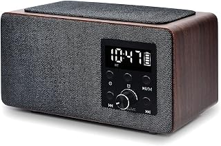 Manta Vintage Uhrenradio Digitaler Radiowecker mit Bluetooth Radiowecker mit Ladefunktion Wecker FM-Radio Anrufannahme Display für das Bett Sleep Timer - RDI910WC