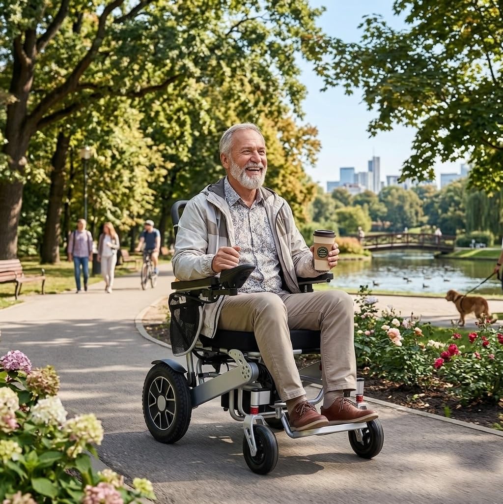 Silla de ruedas eléctrica ligera plegable, 12 Ah, hasta 150 kg, ancho del asiento 56 cm