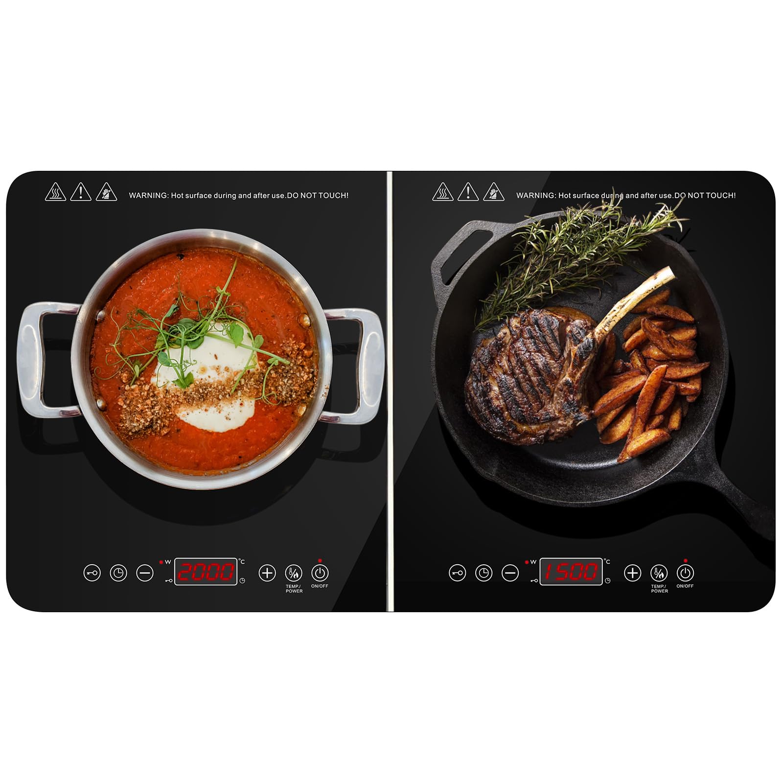 Plaque à Induction Portable WowSpeed 2 Foyers 3500W - 20 Cm, 4 Modes, Minuterie 3h - Pour Cuisine, Camping, Bureau