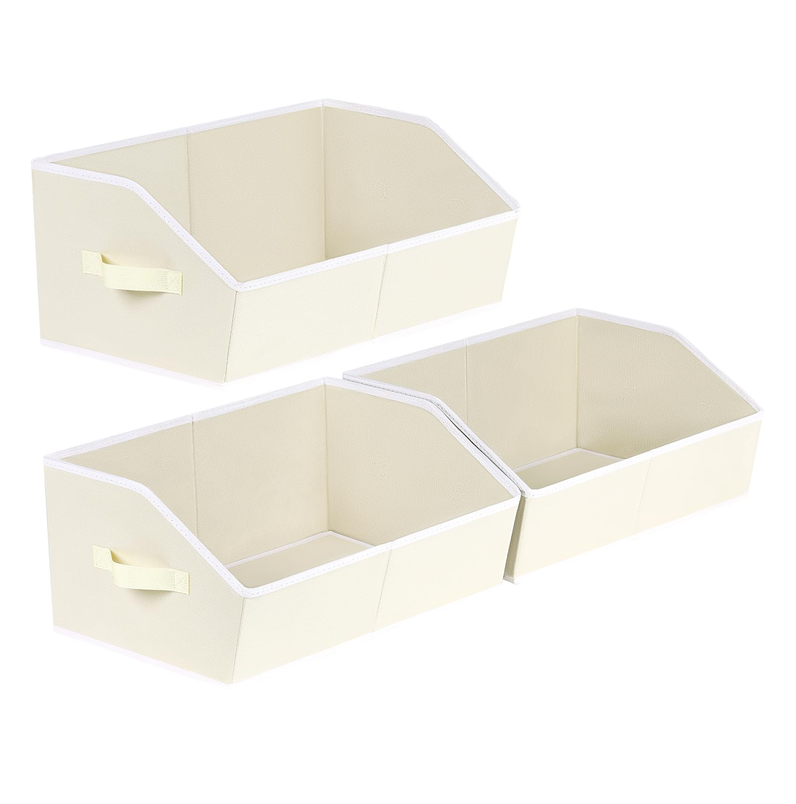 3-Pack Large Fabric Storage Bins With Handles - Stackable Pull-out Closet Organizers, Beige
