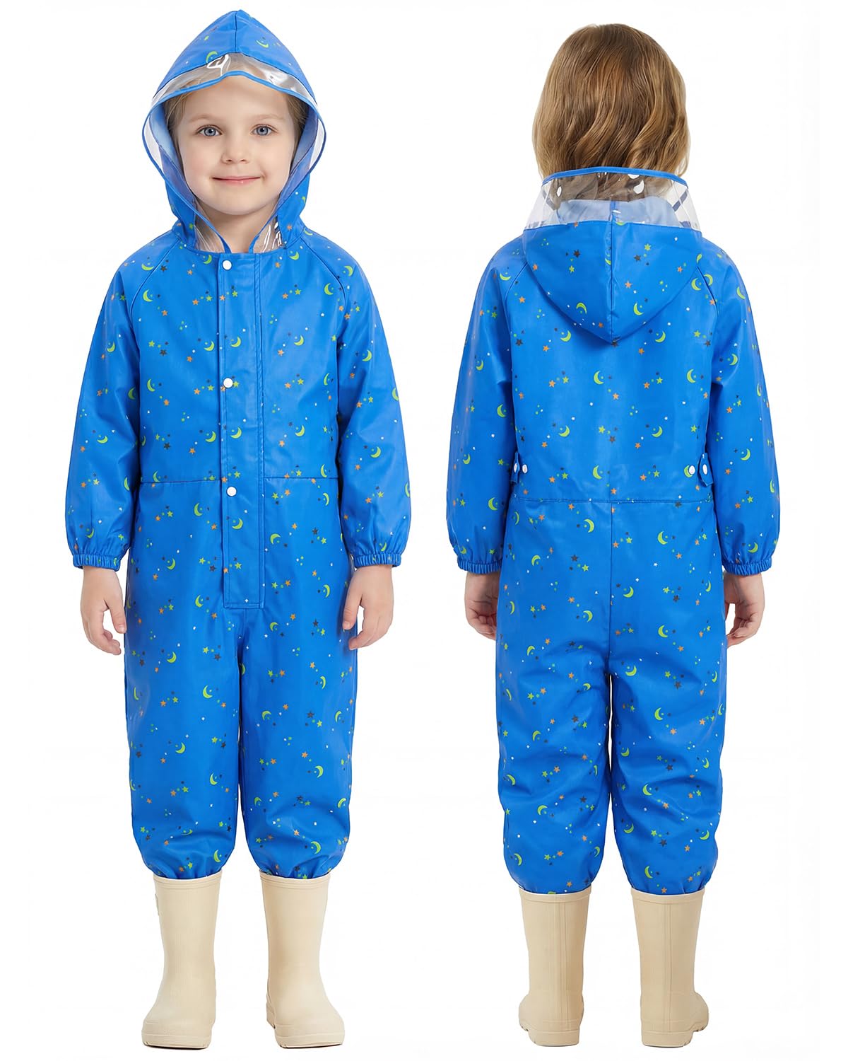 JiAmy Combinaison Pluie Enfant Imperméable, Combinaison Intégrale avec Fermeture Zippée + Boutons, Vêtement Pluie Enfant Garçon Fille 1 à 3 Ans