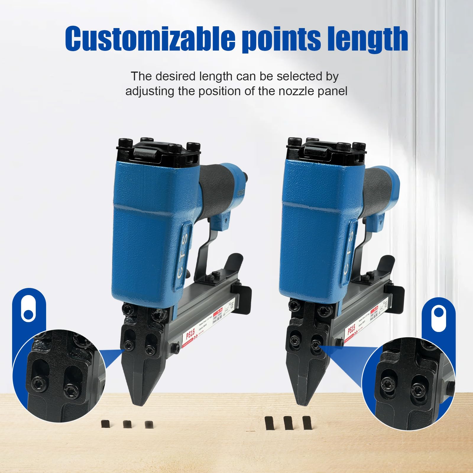 P515 agrafeuse à pointes flexibles pneumatique 1000 pces pour cadres | 1000 pointes flexibles incluses, gâchette de sécurité, profondeur réglable, aluminium durable, pour cadres et bois