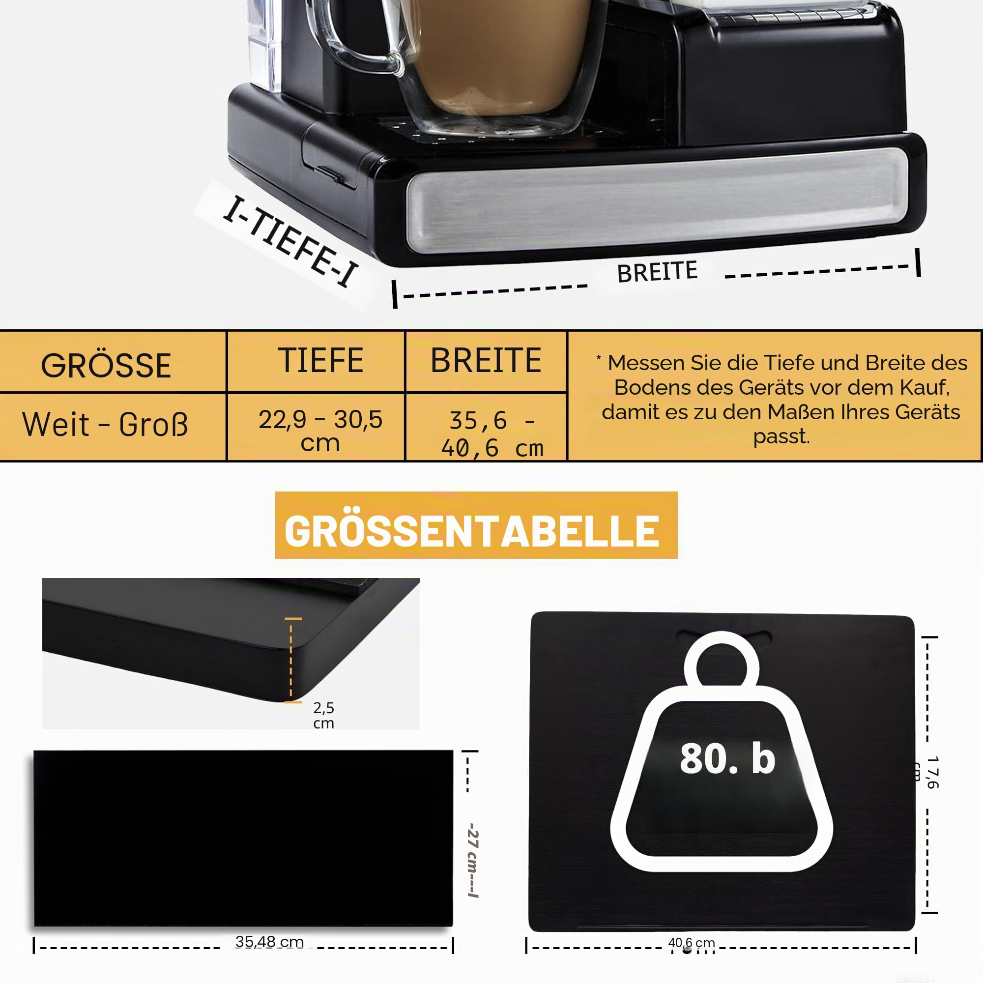 MinBoo Bambus-Geräteschieber, Schiebe-Tablett für Kaffeemaschine, Küchen-Arbeitsplatte, Rolltablett, lässt Sich leicht unter den Schrank schieben, breit, schwarz, groß (40,6 cm B x 33 T)