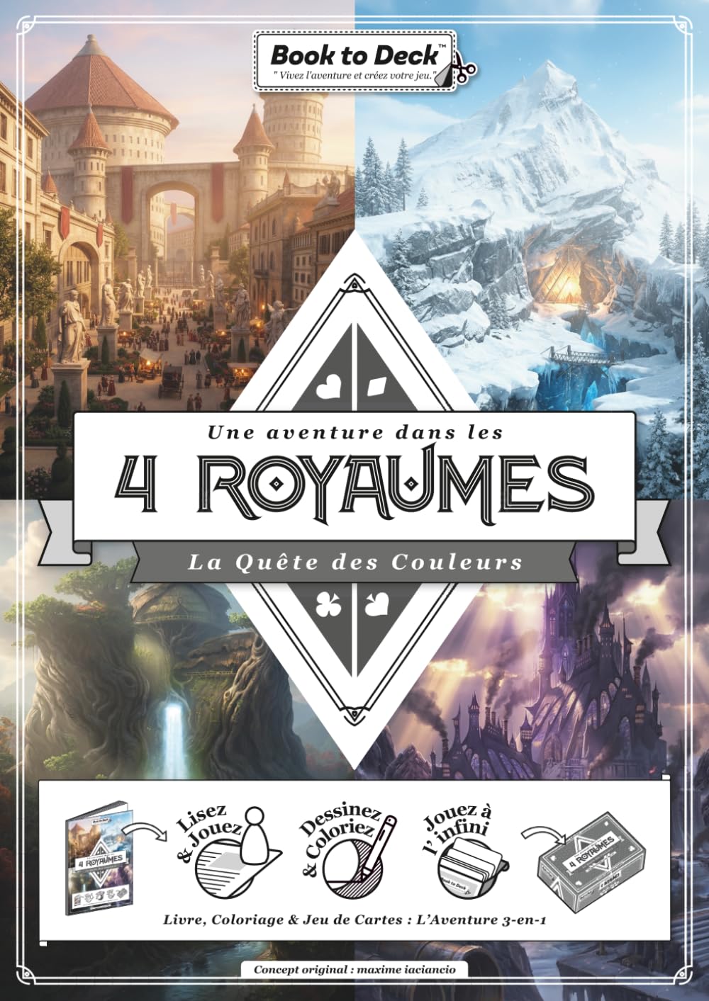 Une aventure dans les 4 Royaumes - La Quête des Couleurs: Livre-jeu 3-en-1 : Crée ton aventure, Coloriage et jeu de cartes à découper | Thème Heroic Fantasy