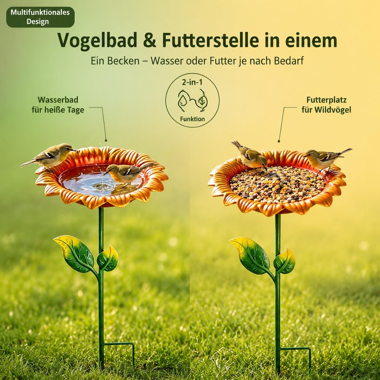 Vogeltränke Stehend,Vogelbad für Draußen Garten,Metall Vogelbecken Schüssel Wassertränke für Wildvögel frostfest, Garten,Hinterhof