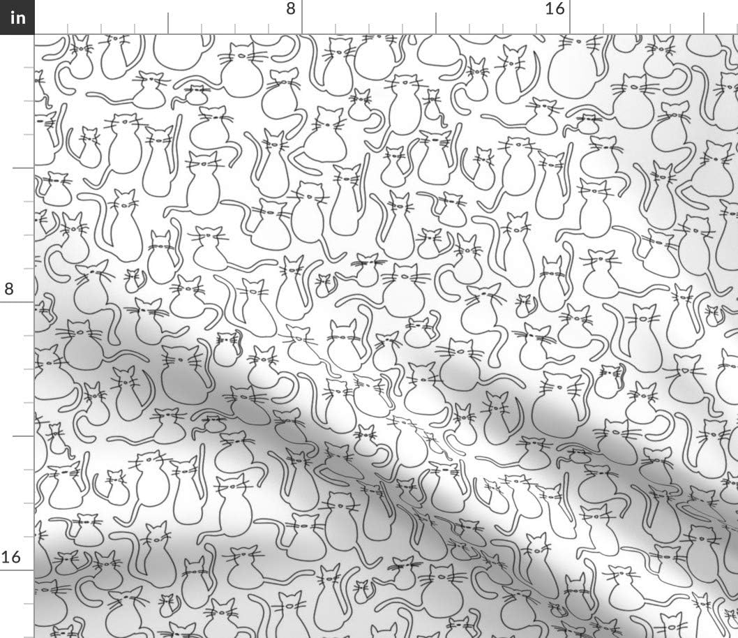 Spoonflower Fabric - Cat Space Cats Kitty Black White Kitten Printed on Petal Signature Cotton Fabric by The Yard - Sewing Quilting Apparel Crafts Decor