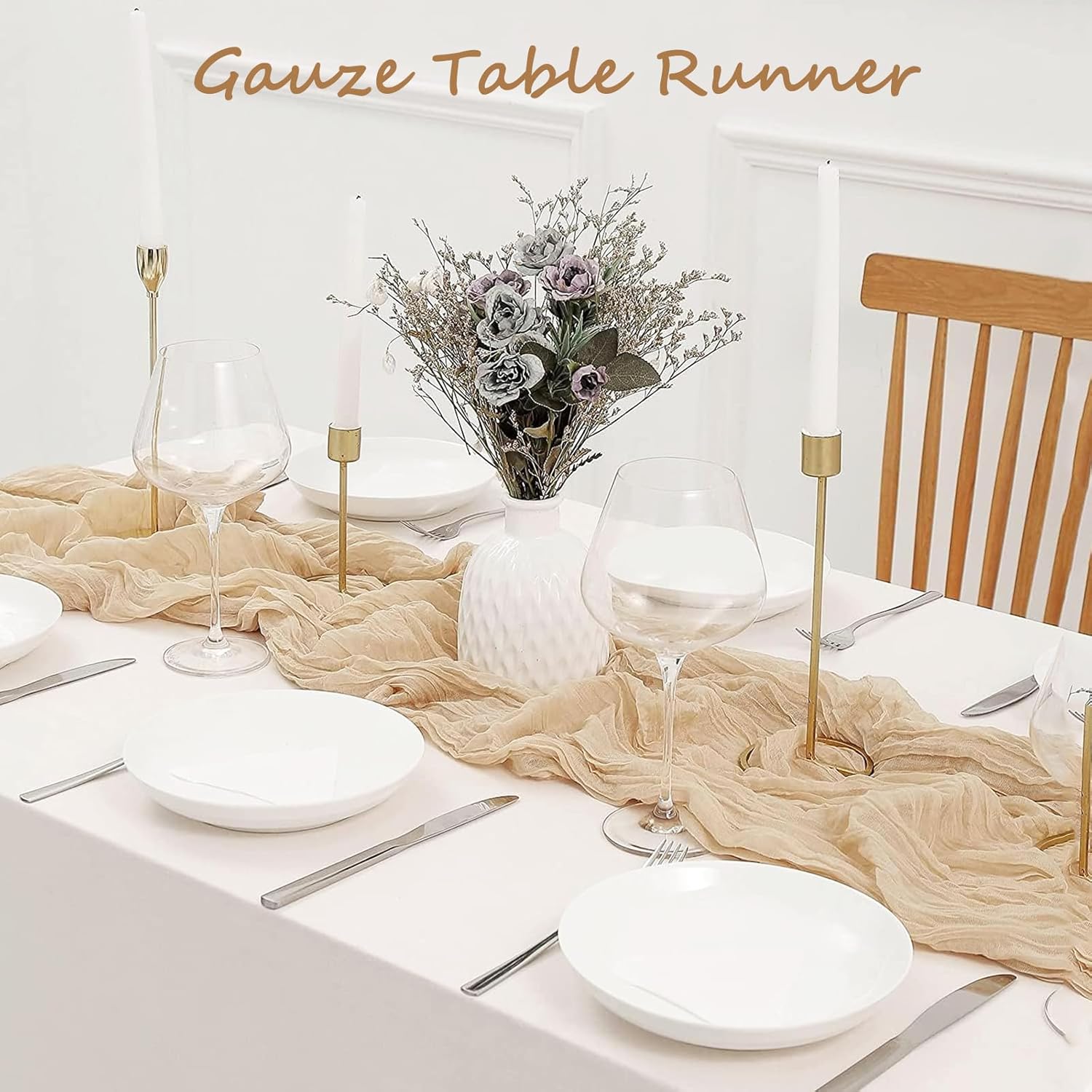 12 Pack Beige Cheesecloth Table Runner, 35x120 Inch Spring Easter Gauze Table Runners Cheese Cloth 10 FT Beige Table Runner for Wedding Baby Shower Birthday Party Table Decors