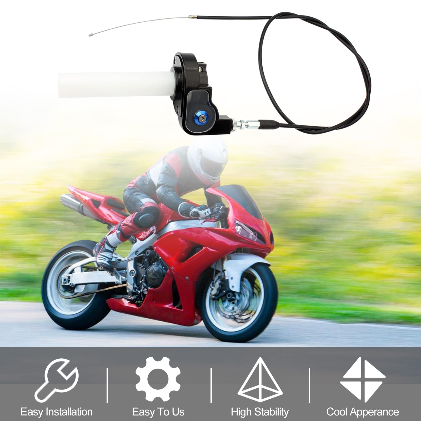 Empuñadura de Motocicleta con Cable del Acelerador,Cable de Manillar de 7/8 Pulgadas,Cable del Acelerador de Rotación Rápida para Motos de Cross Y ATV De Bolsillo de 50-200 CC