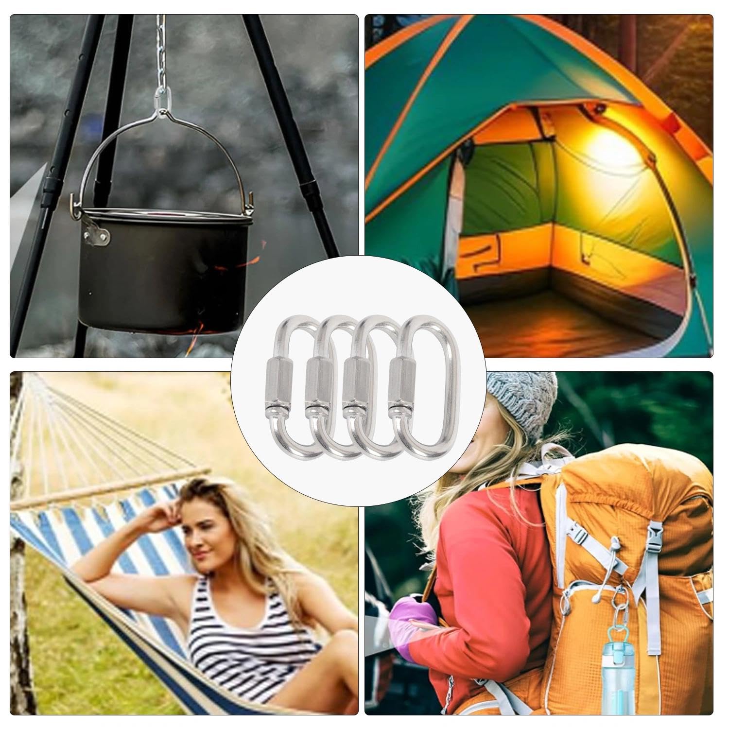 4 Unidades de Mosquetones de Seguridad de Acero Inoxidable con Cierre Rápido y Tornillo M4 - Grapas en Forma D de Gran Resistencia para Senderismo, Camping, Escalada y Equipo de Aire Libre. — view 7