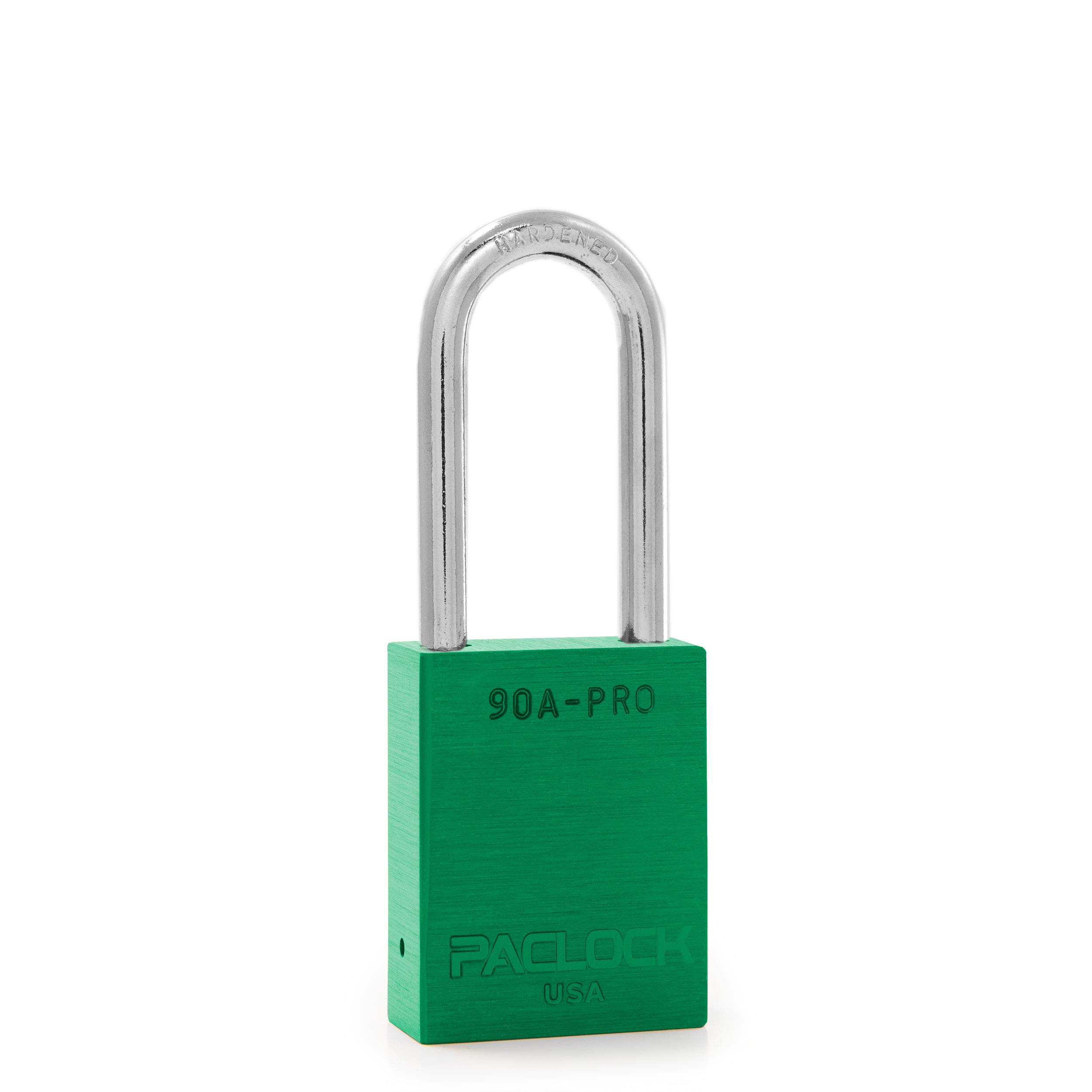 PACLOCK's 90A-PRO Padlock, 1/4" Diameter Hard. Steel Shackle, 2" Tall, High Performance 7-Pin Cylinder w/ 1 Key, Keyed Alike, Green