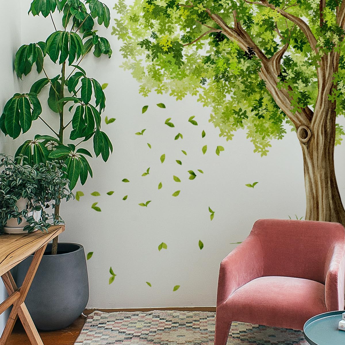 Large Green Leaves Tree Wall Decals, Dense Leaves Tree Wall Stickers for Living Room Bedroom Dinning Room, 58.73 x 43.10 inches