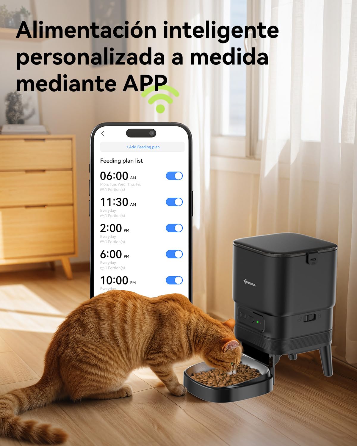 Alimentador automático para Gatos, 2.4G WiFi Comedero para Gatos con Control App, 4L Comedero Automático con Funcionamiento de Batería, 10s Grabación de Voz, 1-10 Comidas para Gato y Perro (Ferroso)