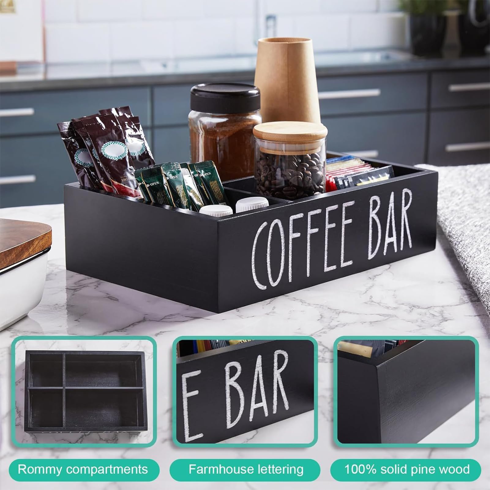 Generico Organizer Da Banco - Contenitore Caffe In Legno Con Ripiano - Organizers Per Cialde, Bustine The E Zucchero - Contenitore Per Accessori Per Ufficio, Casa, Cucina, Bar, Lounge E Hall Di Hotel
