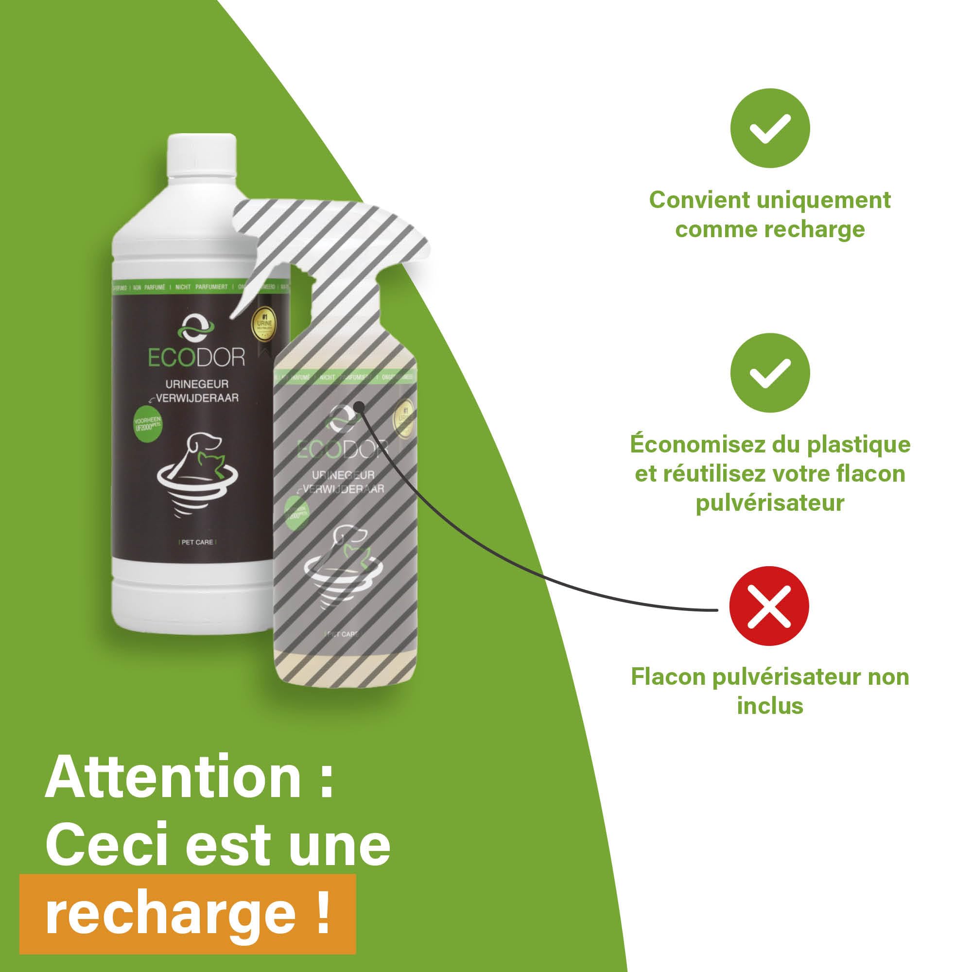 UF2000 4Pets Éliminateur d'Odeur d'Urine 1000ml | Recharge | Sans parfum | 100% Biologique | Utilisation Polyvalente | Convient pour les chiens, les chats et autres petits animaux