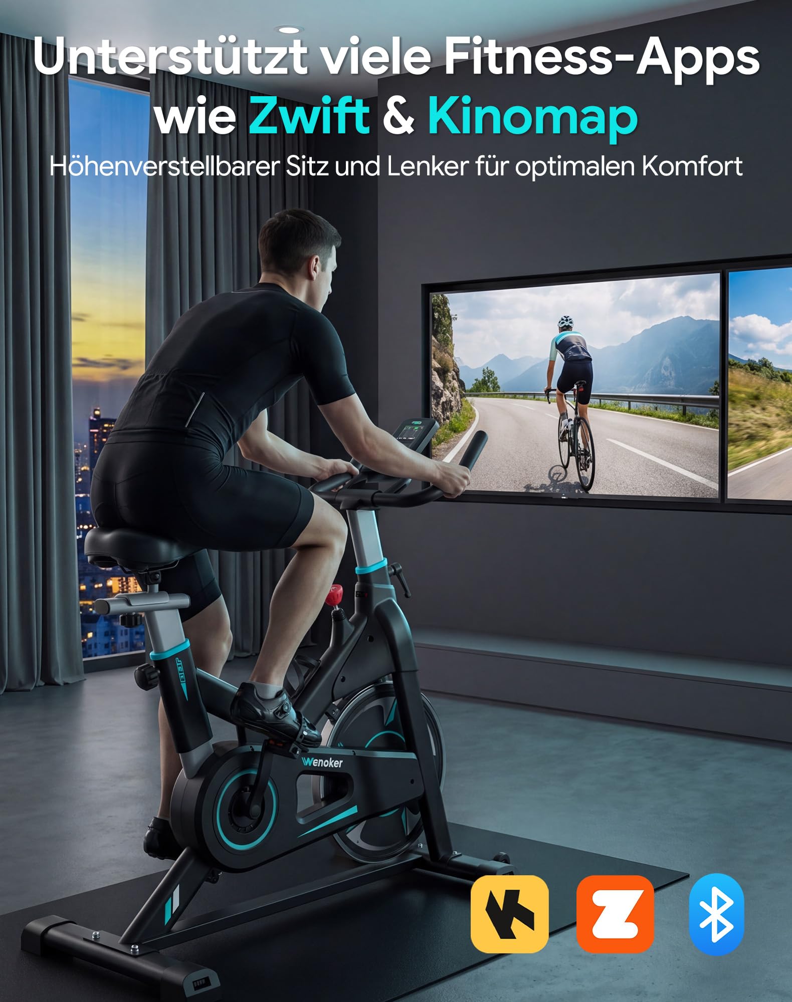 [2026 Update] WENOKER Heimtrainer – Flüsterleises Indoor Spinning Bike, Ergometer mit Magnetwiderstand, schwerem Schwungrad, LCD-Monitor, stationäres Fahrrad, Belastbar bis 160 kg