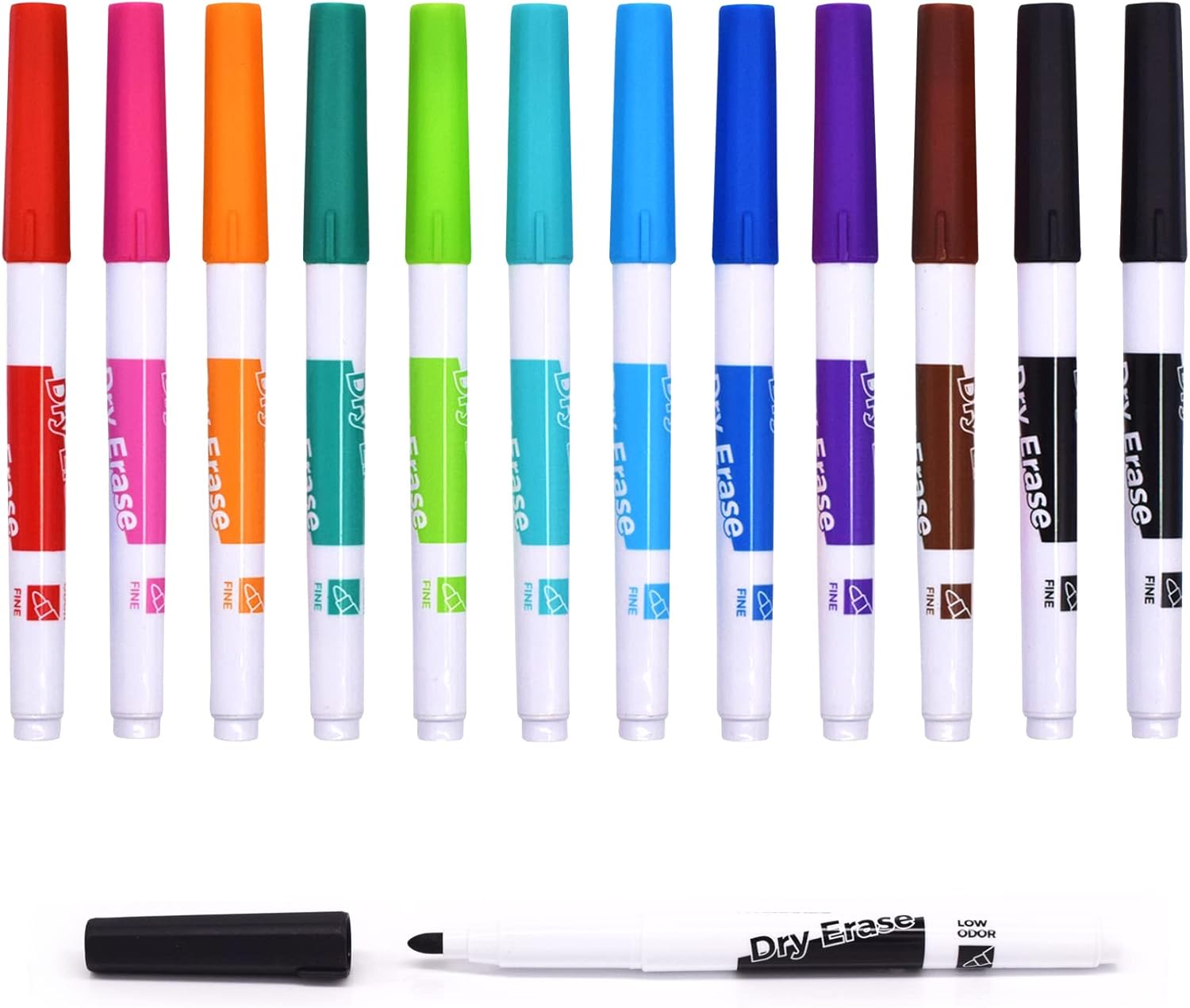 TWOHANDS Whiteboard Markers Fine Tip,Dry Wipe Pens,Dry Erase Markers,Low Odor,11 Assorted Colors