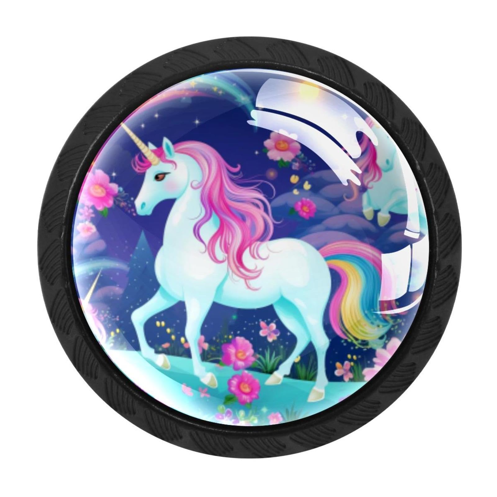 Chenzzzz Multicolored 06 4 Pack Rainbow Unicorn Dresser Drawer Cabinet Knobs Black Round Drawer Knob Pull Handle With Screws For Kitchen Wardrobe Cupboard Furniture Decor