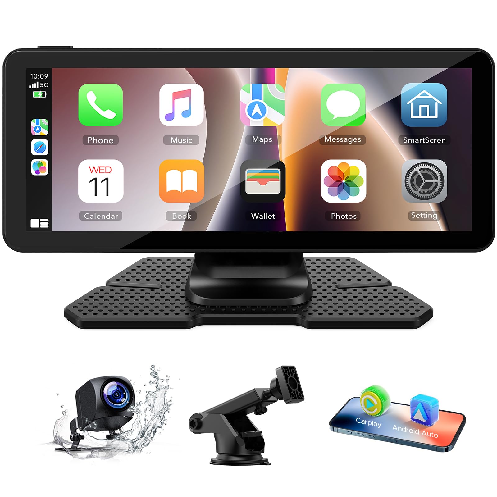 LAMTTO Autoradio Wireless CarPlay & Android Auto, Portatile Car Play Display Auto con Schermo Touch 6,86 Pollici, 1080P Retrocamera Bluetooth Navigazione/Mirror Link/Assistente Vocale/FM/AUX