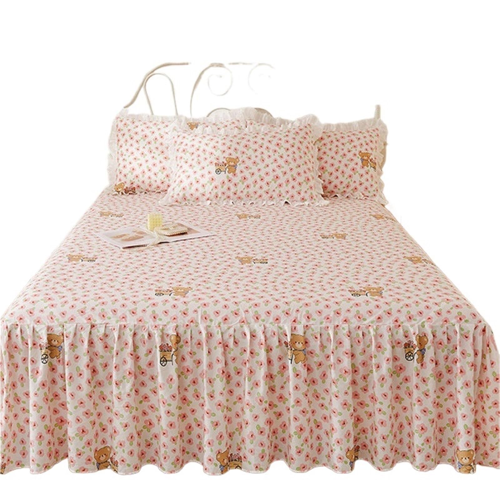 1pc Plaid Ruffles Bed Skirt Soft Single Double Queen King Bedspread With Elastic Band At Four Corners(No Pillowcase)(Color,Double 137x200cm 1pc)