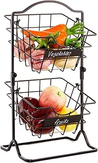 Befano 2 Étages Paniers à Légumes et Fruits, Corbeille à Fruits Suspendus en Métal pour organiser la Cuisine, Les Fruits, Les Légumes, Les Articles de Toilette 25 x 18,5 x 45,5 cm