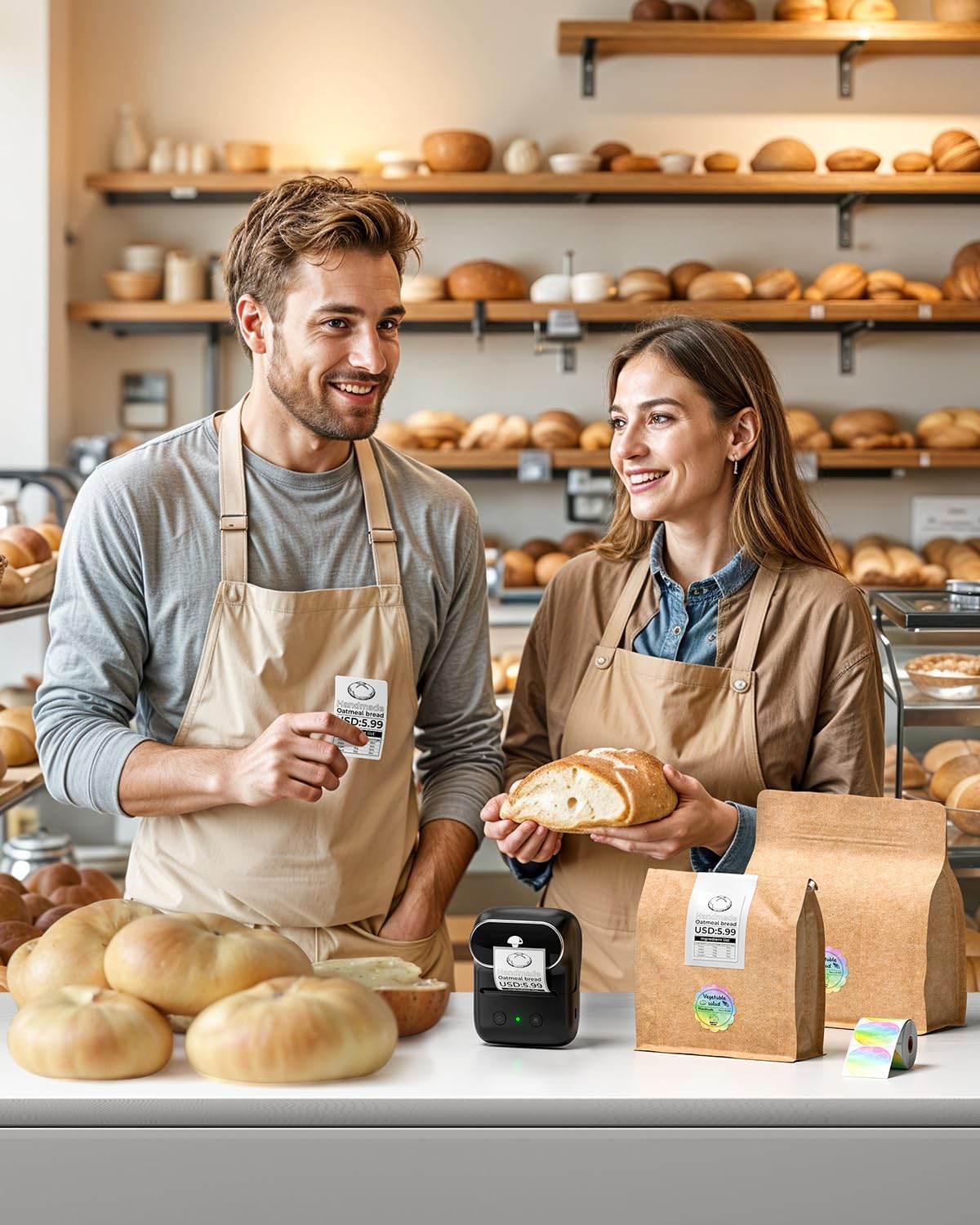 Phomemo Label Maker Machine with Tapes, Bluetooth Thermal Label Printer Easy to Use with Phones & PC, Address Label Maker for Small Business, Offcie, Home, 2 Inch Barcode Printer with 3 Label Rolls